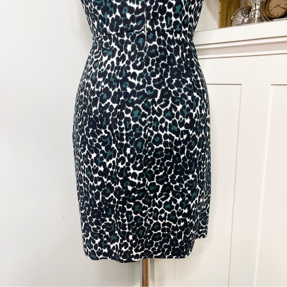 J. Crew Jacquard Cotton Sheath Dress Black Green Leopard Print 2 - Picture 9 of 11